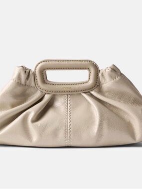 Maje Beige Gathered Leather Wristlet Clutch